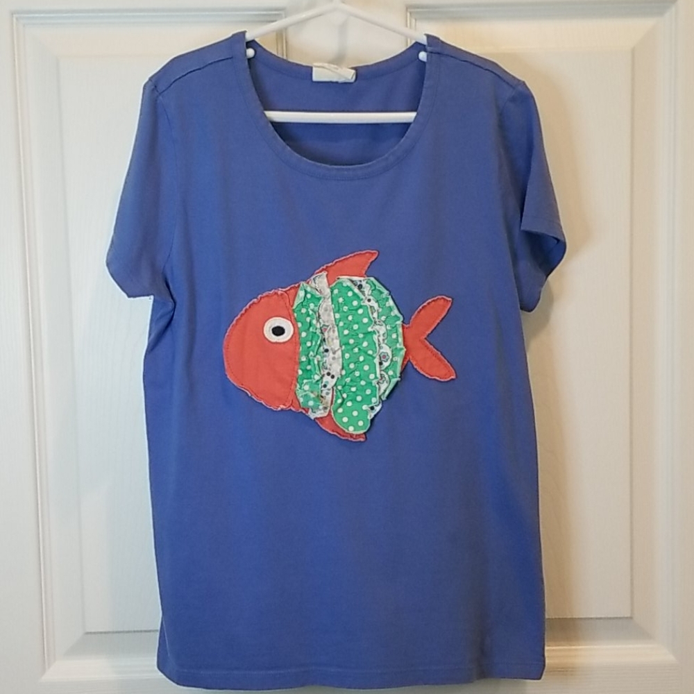 Mini Boden Fish Applique Short Sleeve T Shirt, 12